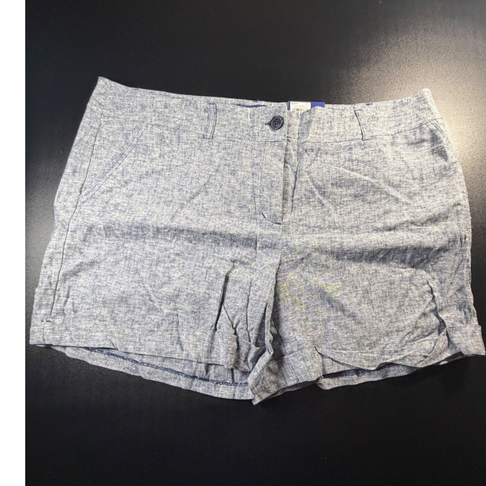 Apt. 9 Torie Mid Rise Chambray Linen Blend Shorts Blue Womens Size 18 NWT K14